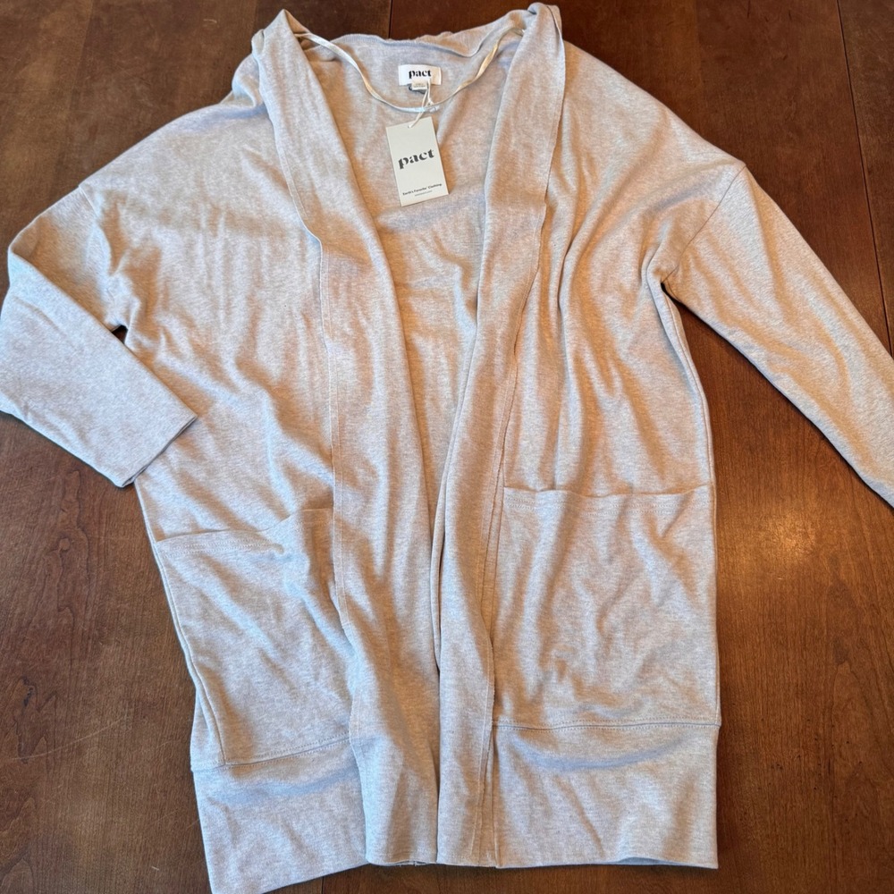 Pact Cardigan Womens ML Wheat Heather Brooklyn Organic Cotton Open Front NEW